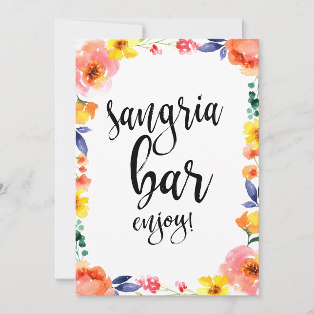 Sangria Bar Affordable Boho Floral Wedding Sign (Vorderseite)