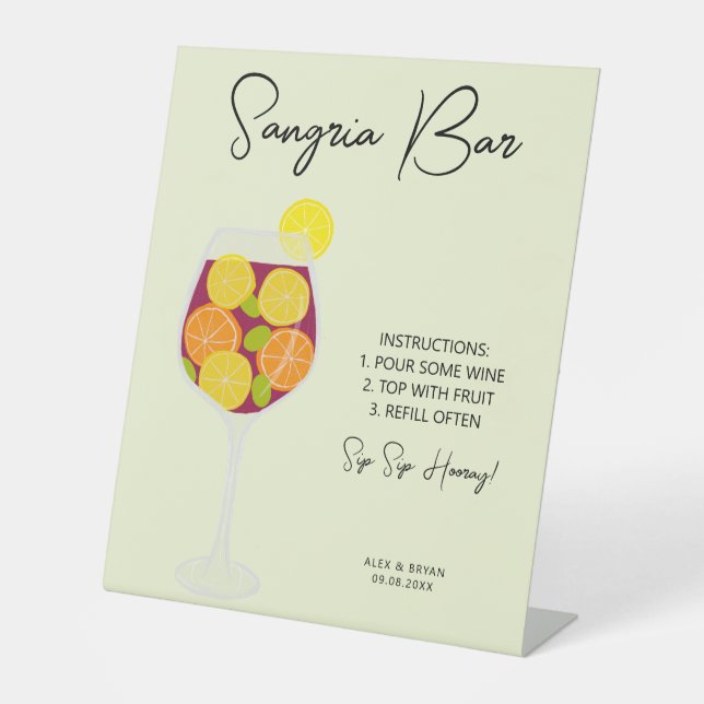Sangria Bar Wedding, Brautparty oder Party Menü Sockelschild (Vorderseite)