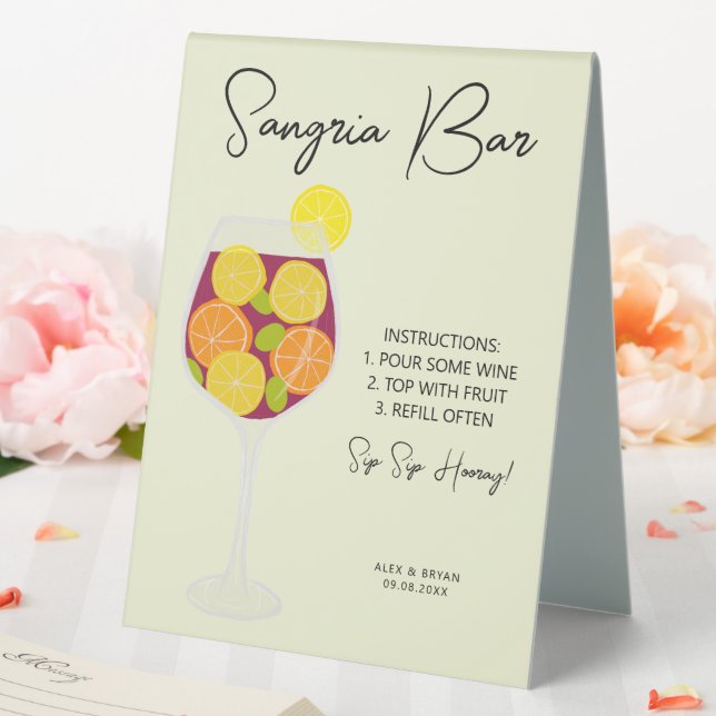 Sangria Bar Wedding, Brautparty oder Party Menü Tischaufsteller (In Situ (Hochzeit))