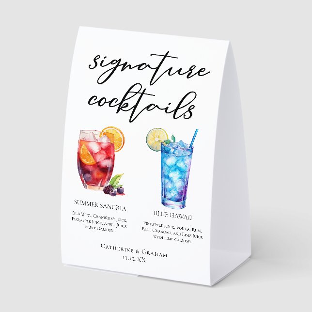 Sangria Blue Hawaii Pool Signature Cocktails Menu Tischaufsteller (Vorderseite)