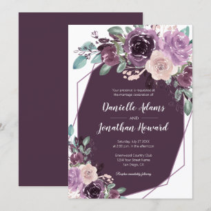 Sangria Dark Lila Floral Geometric Wedding   Einladung