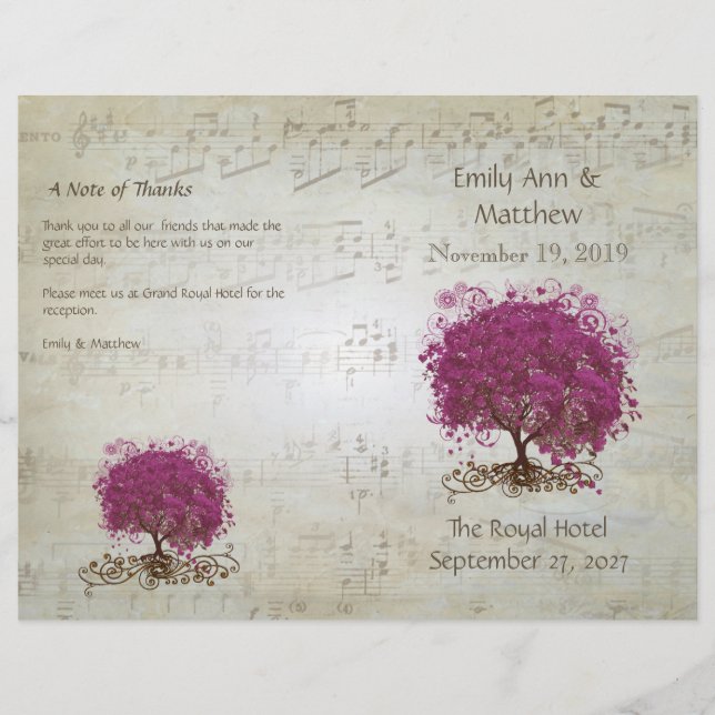 Sangria Heart Leaf Tree Wedding Programs (Vorderseite)