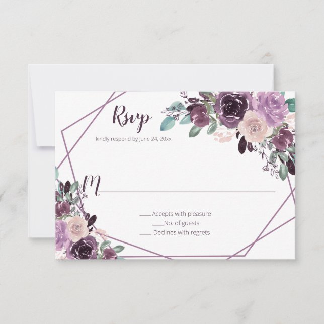 Sangria Lila Floral Geometric | RSVP Karte (Vorderseite)