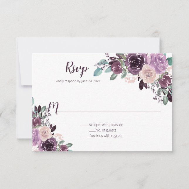 Sangria Lila Floral | RSVP Karte (Vorderseite)