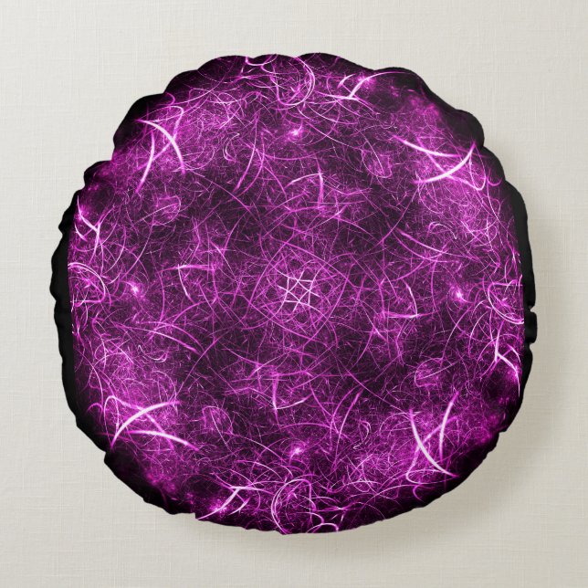 Sangria/Lila Fraktal Akzent Pillow Rundes Kissen (Vorderseite)