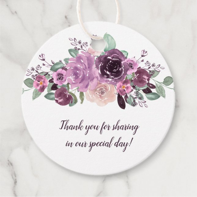 Sangria Lila Mauve Floral Round Wedding | Geschenkanhänger (Vorderseite)