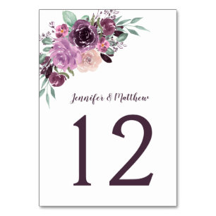 Sangria Lila Mauve Wasserfarbe Floral Tischnummer