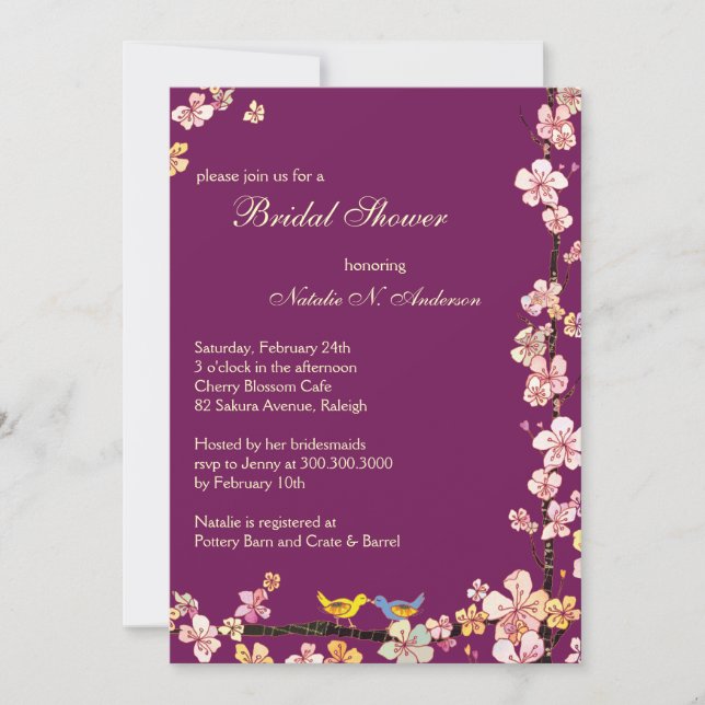 Sangria Love Birds Floral Brautparty Einladung (Vorderseite)