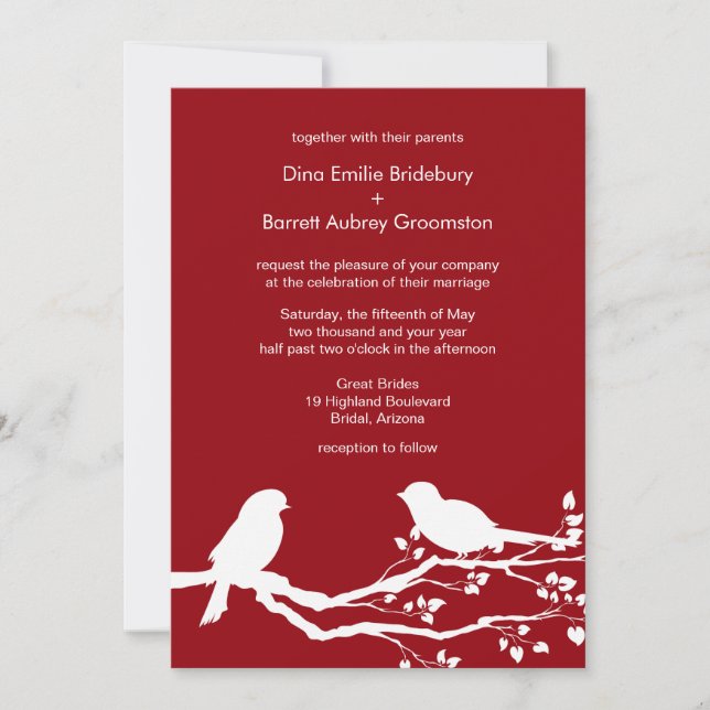 Sangria Love Birds Hochzeit individuell anpassbare Einladung (Vorderseite)