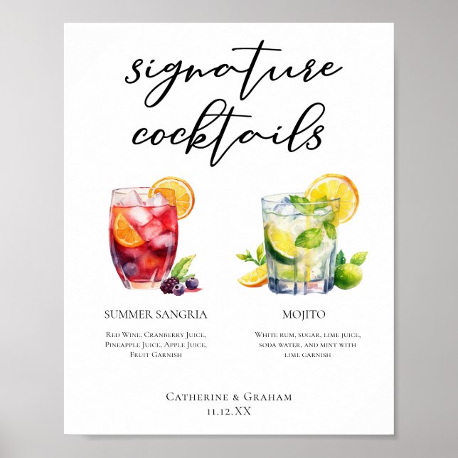 Sangria Mojito Signature Cocktails Custom Menu Poster (Vorne)