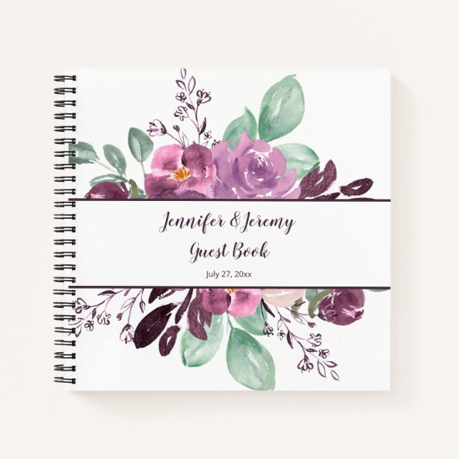 Sangria Purple Aquarelle Florale Livre d'Invité (Devant)