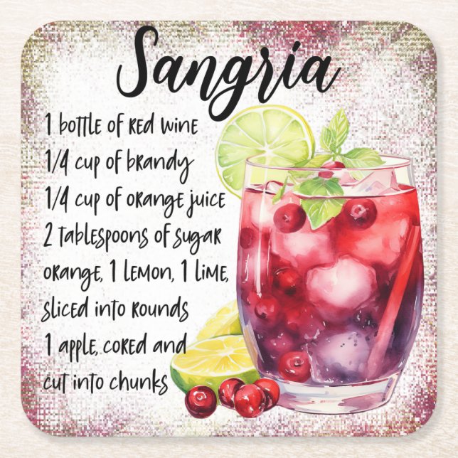 Sangria Rechteckiger Pappuntersetzer (Vorderseite)