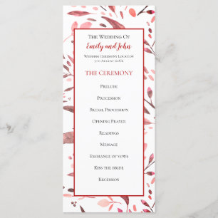 Sangria Red Watercolor Blätter Hochzeit Programm