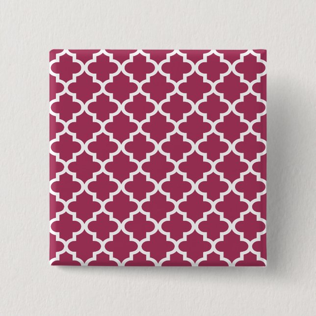 Sangria Rotes marokkanisches Tile Trellis Pattern Button (Vorderseite)