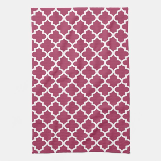 Sangria Rotes marokkanisches Tile Trellis Pattern Küchentuch (Vertikal)