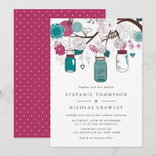 Sangria und Aquamarine Mason Jars Wedding Einladun Einladung