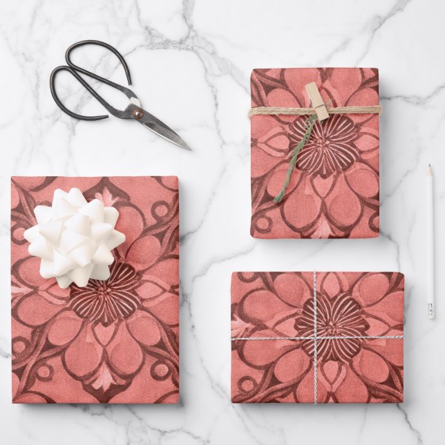 Sangria Viktorianische Blume Lattice Design Style Geschenkpapier Set (Vorderseite)