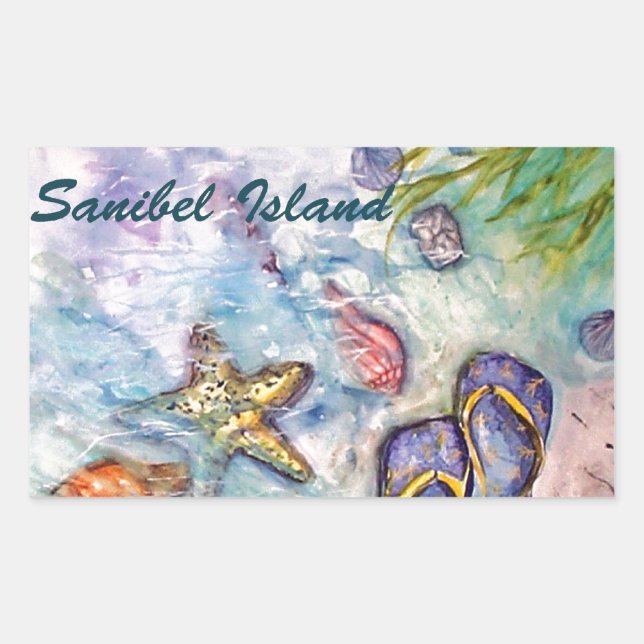 Sanibel Insel-Aquarell-Florida-Kunst Rechteckiger Aufkleber (Vorderseite)
