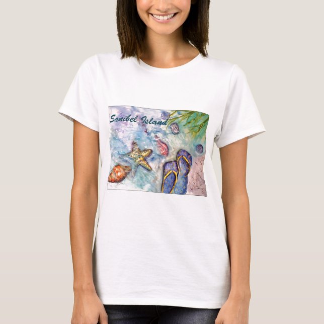 Sanibel Insel-Aquarell-Florida-Kunst T-Shirt (Vorderseite)