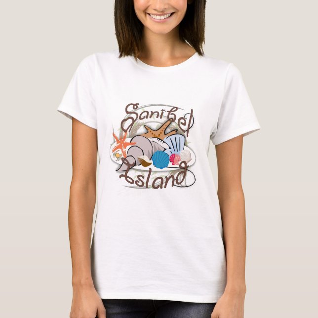 Sanibel Insel-Floridaseashellentwurf T-Shirt (Vorderseite)