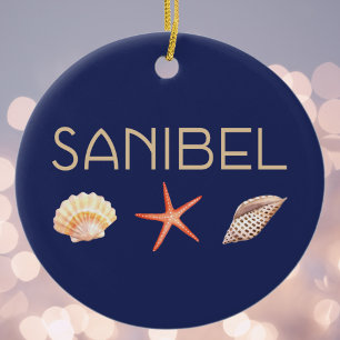 Sanibel InselSeashells auf Blau Keramik Ornament