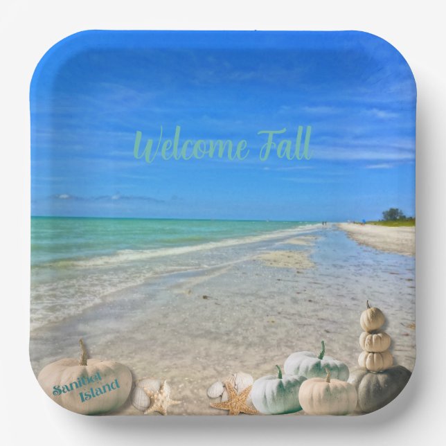 Sanibel Island Florida Beach mit Fall Pumpkins Pappteller (Vorderseite)