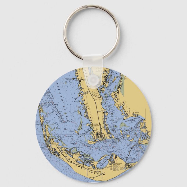 Sanibel Island Florida Nautical Chart Schlüsselanh Schlüsselanhänger (Vorderseite)