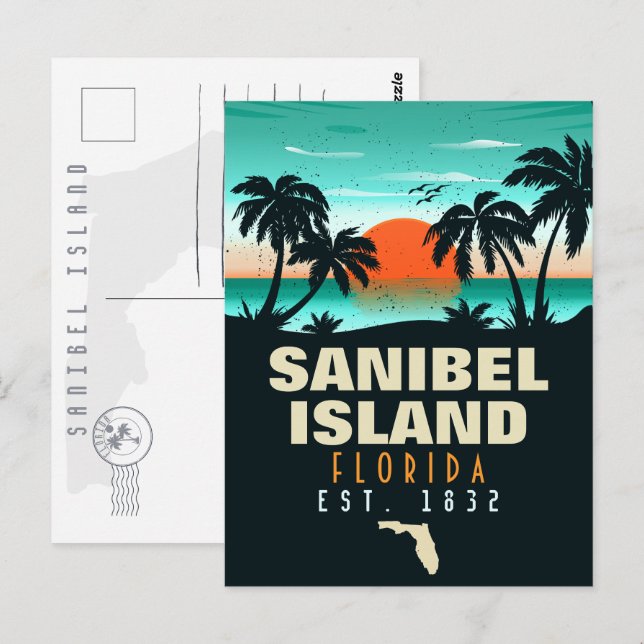 Sanibel Island Florida Retro Sunset Souvenirs Postkarte (Vorne/Hinten)