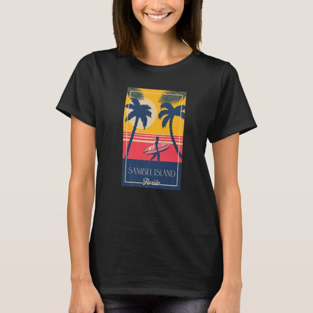 Sanibel Island Florida Retro Surfer Beach Sunset T-Shirt (Vorderseite)