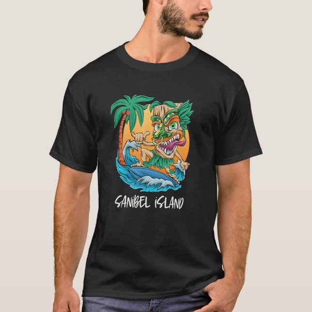 Sanibel Island Florida Surfing Tiki Beach Vacation T-Shirt (Vorderseite)