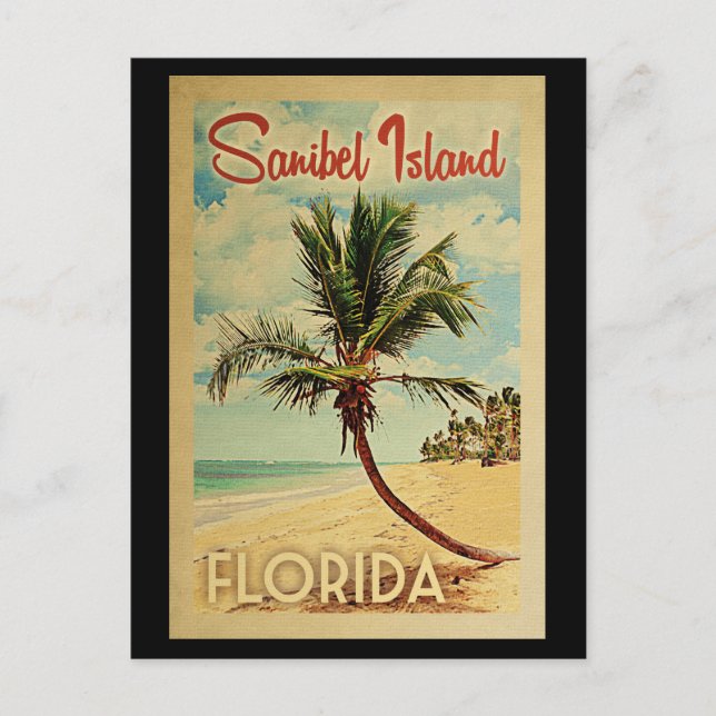 Sanibel Island Palm Tree Vintage Travel Postkarte (Vorderseite)