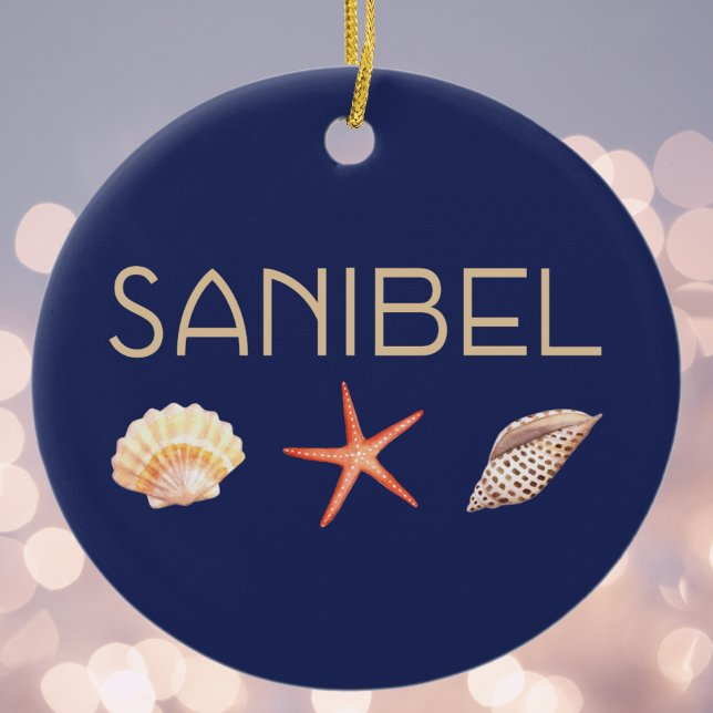 Sanibel Island Seashells auf Blue Keramik Ornament (Von Creator hochgeladen)