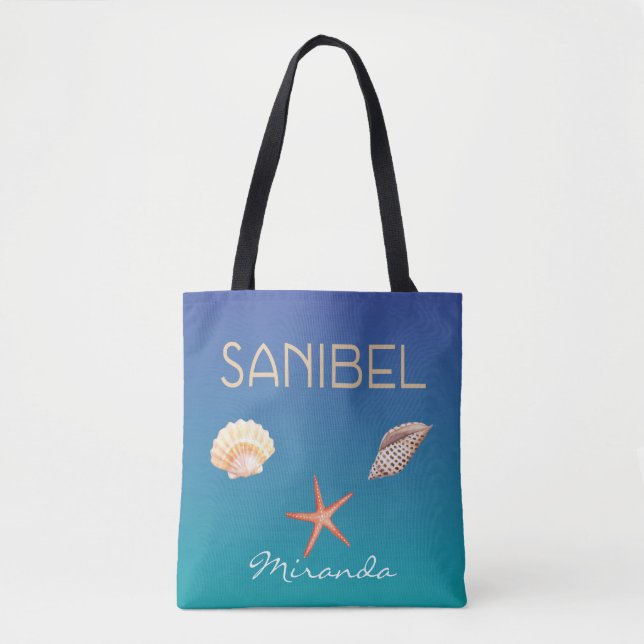 Sanibel mit Muscheln auf blau und individuelle Nam Tasche (Vorderseite)
