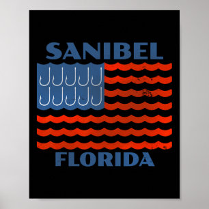 Sanibel Vintage Fishing Amerikanische Flagge Angel Poster
