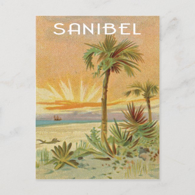 Sanibel Vintage Strandszene Postkarte (Vorderseite)