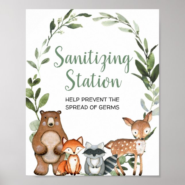 Sanierungsstation Waldtiere Babydusche Poster (Vorne)