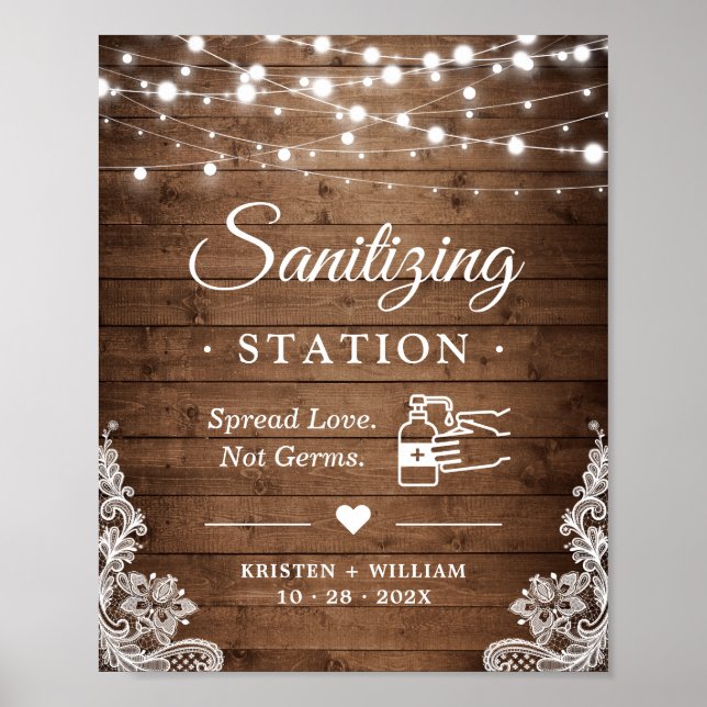 Sanitisierstation Signieren Rustikales Holz Twinkl Poster (Vorne)