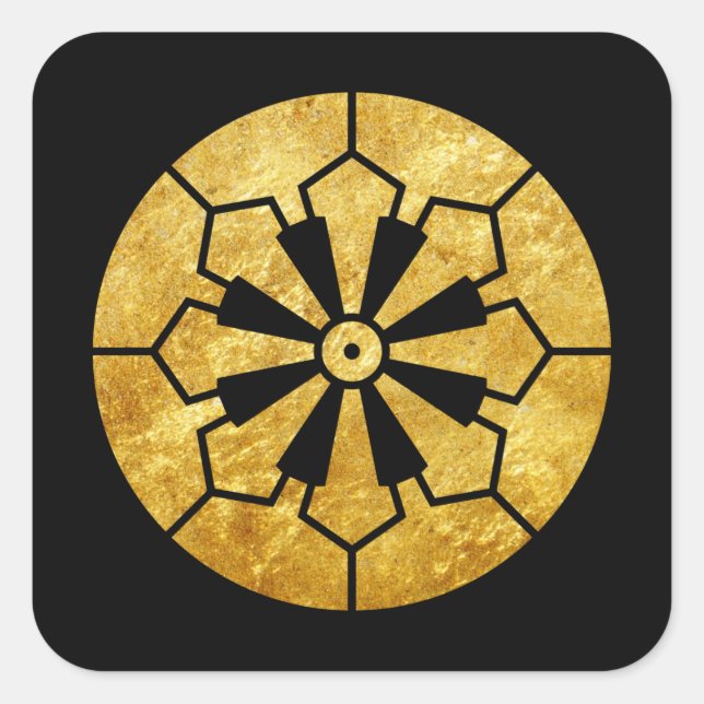 Sanja Matsuri Komagata mon Schwarze Imitate Gold Quadratischer Aufkleber (Vorderseite)
