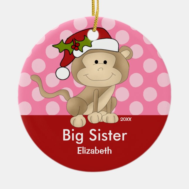 Sankt-Affe-große Schwester-Weihnachtsverzierung Keramik Ornament (Vorne)