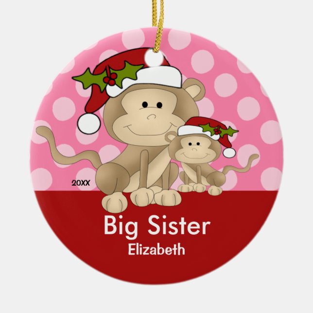 Sankt-Affe-große Schwester-Weihnachtsverzierung Keramikornament (Vorne)