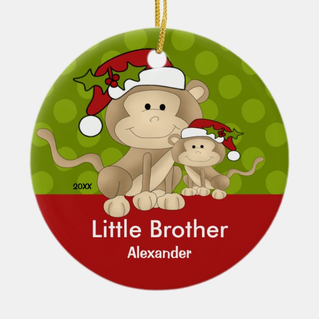 Sankt-Affe-kleiner Bruder-Weihnachtsverzierung Keramik Ornament (Vorne)