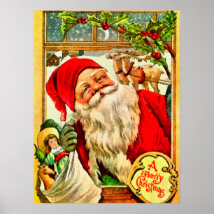 Sankt am Fenster mit Tasche der Spielwaren Poster
