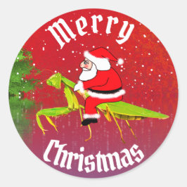 Sankt auf betender Mantis-Weihnachtsaufklebern Runder Aufkleber