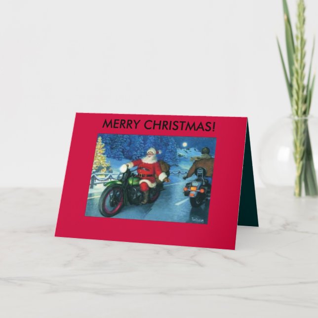 Sankt auf einer Motorradweihnachtskarte Feiertagskarte (Vorderseite)