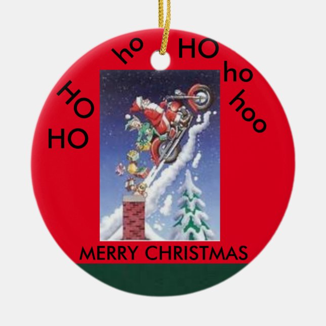 Sankt auf einer Motorradweihnachtskreisverzierung Keramik Ornament (Vorne)