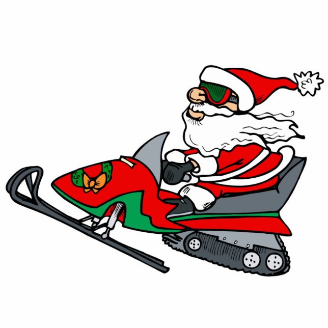 Sankt auf Snowmobile Freistehende Fotoskulptur (Vorne)
