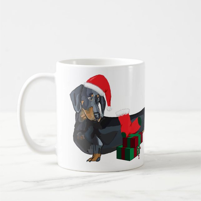 Sankt-Dackel auf Weihnachten Kaffeetasse (Links)