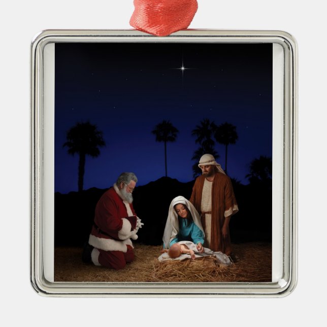 Sankt, die an der Geburt Christi - quadratische Silbernes Ornament (Vorne)