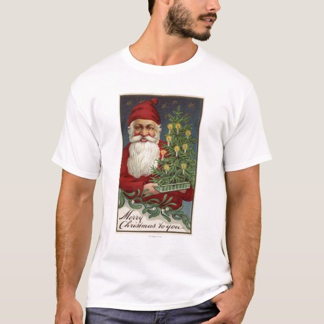 Sankt, die einen Candlelit Baum hält T-Shirt (Vorderseite)