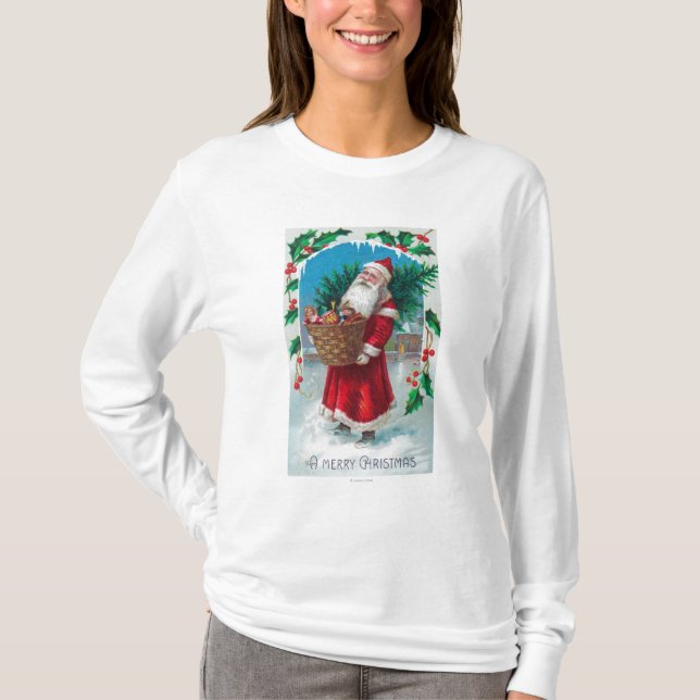 Sankt, die Korb der Spielwaren-Szene hält T-Shirt (Vorderseite)